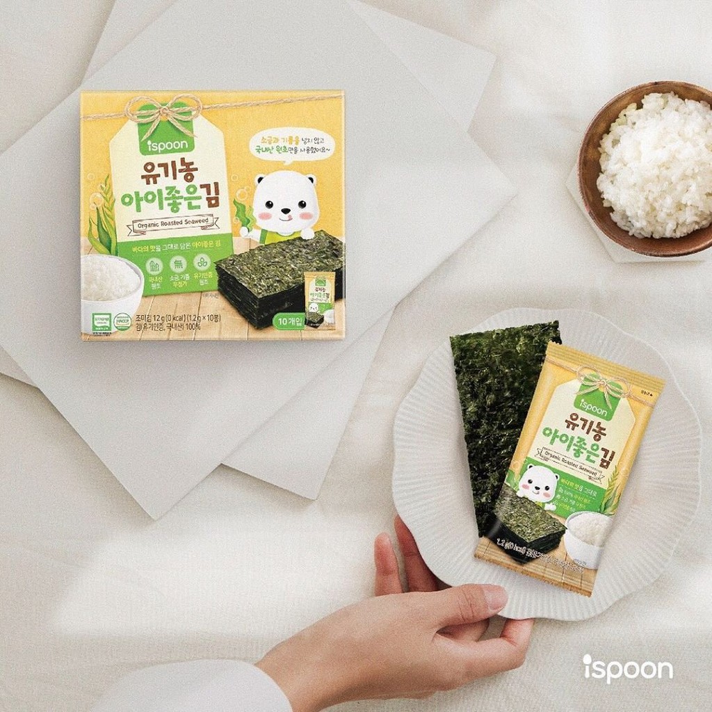 TÁCH LẺ Rong biển hữu cơ Ispoon Hàn Quốc gói 1,2G (date 09/2021)